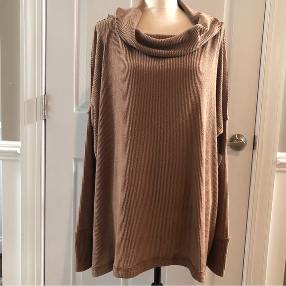 Free People Juicy Ribbed Cowl Neck Long Sleeve Top Vintage Bronze Medium - Picture 9 of 16